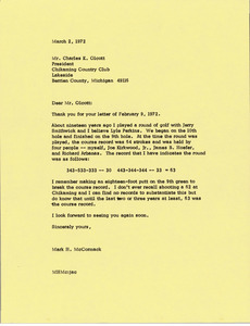 Letter from Mark H. McCormack to Charles K. Olcott