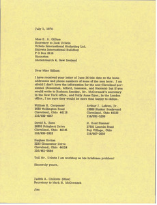 Letter from Judy Chilcote to E. A. Gillum