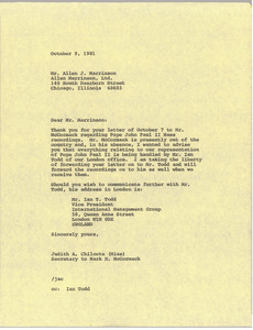 Letter from Judy Chilcote to Allen J. Marrinson