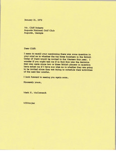 Letter from Mark H. McCormack to Cliff Roberts
