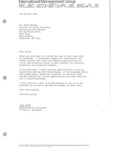 Letter from Judy Stott to Kevin Mullan