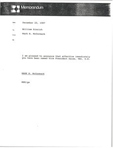 Memorandum from Mark H. McCormack to William Sinrich