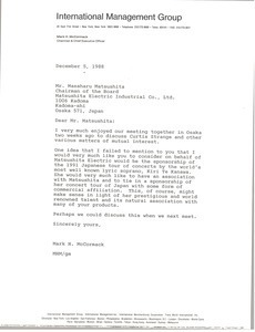 Letter from Mark H. McCormack to Masaharu Matsushita