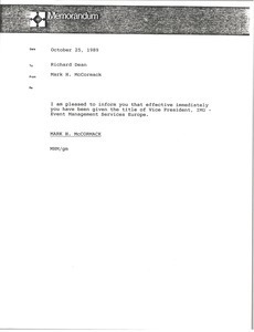 Memorandum from Mark H. McCormack to Richard Dean