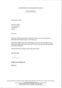 Letter from Mark H. McCormack to Lisa Leulliot