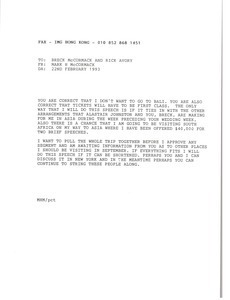 Fax from Mark H. McCormack to Breck McCormack and Rick Avory