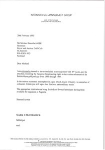 Letter from Mark H. McCormack to Michael Bonallack