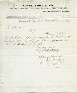 Letter from Adams, Swift and Co. to Joseph Lyman