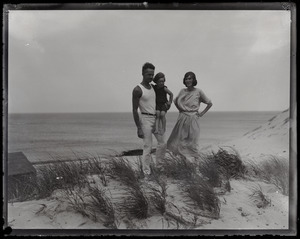 Playwright Eugene O'Neill, wife Agnes Boulton, and daughter Oona, at the beach on Cape Cod