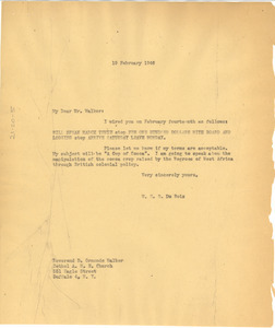 Letter from W. E. B. Du Bois to Bethel A.M.E. Church