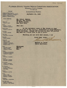 Letter from the Florida State YMCA to W. E. B. Du Bois