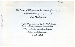 Invitation to Spingarn High School award ceremony