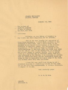 Letter from W. E. B. Du Bois to Harper's Magazine