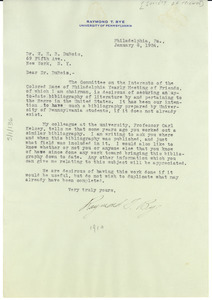 Letter from Raymond T. Bye to W. E. B. Du Bois
