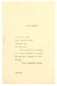 Letter from W. E. B. Du Bois to Leroy Tubbs