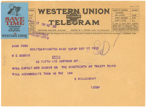 Letter from E. Willoughby to W. E. B. Du Bois