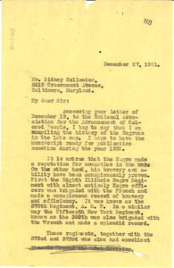 Letter from W. E. B. Du Bois to Sidney Hollander