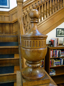 Dickinson Memorial Library: newel and bannister on staircase