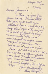 Letter from Raymond Kaighn to Jennie Cournoyer (Dec. 29, 1951)