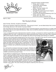 Mission Hill School newsletter, April 2, 2015