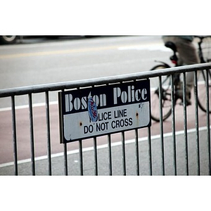 Boston Police line sign outside interfaith memorial service at The Cathedral of The Holy Cross