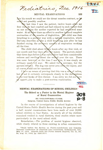 Mental examinations of school children: the school as a factor in the mental hygiene of rural communities