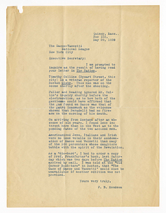 Letter from F.B. Mendoza to Sacco-Vanzetti National League, May 29, 1929