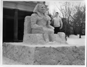 Student with Egyptian Snow Sculpture