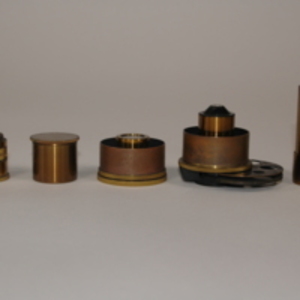 Collection of microscope lenses and objectives belonging to Roderick Heffron, 1930-1950