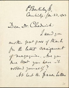 Letter from William Roscoe Thayer to James Read Chadwick