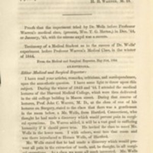 Testimonies of Medical Students at Harvard to Horace Wells' Demonstration