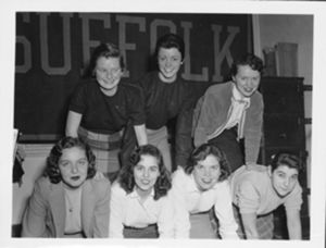 Suffolk University's cheerleadering squad, circa 1958