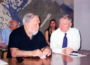 John Joseph Moakley and William M. Bulger sitting at desk, congressional delegation to Cuba, 2000