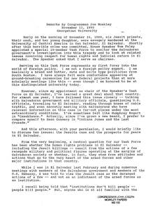 Remarks by John Joseph Moakley given at Georgetown University regarding the Jesuit murder case and prospects for peace in El Salvador, 13 November 1990