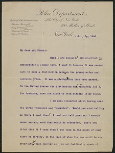 Letter, October 30, 1896, Theodore Roosevelt to James Jeffrey Roche