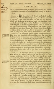 1807 Chap. 0075. An act for the limitation of certain real actions, and for the equitable settlement of certain claims arising in real actions.