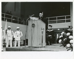 Higgins Hall interior: dedication with James van Allen