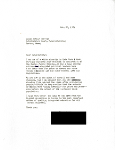 Letter to Judge W. Arthur Garrity, 1974 October 27