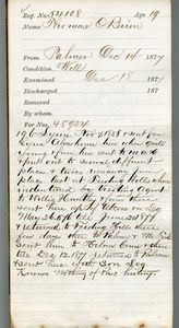 Tewksbury Almshouse Intake Record: O'Brien, Thomas