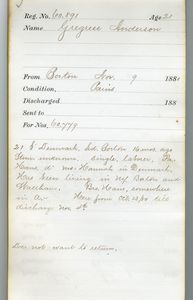 Tewksbury Almshouse Intake Record: Anderson, Gregress