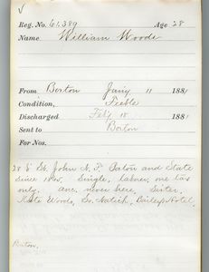 Tewksbury Almshouse Intake Record: Woods, William