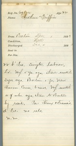 Tewksbury Almshouse Intake Record: Griffin, Arthur