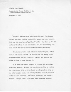 Speech to the Annual Meeting of the Massachusetts Audubon Society