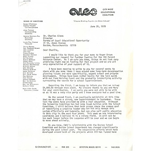 Letter, Dr. Charles Glenn, June 26, 1978.