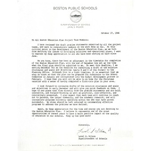 Letter, Boston education plan project team members.
