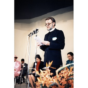 Father Kelly speaking at the opening of the Villa Victoria Cultural Center.