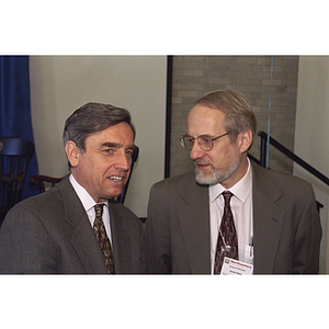 Northeastern University President Richard Freeland, left, and James Stellar, right, Professor of Psychology, at an unidentified event