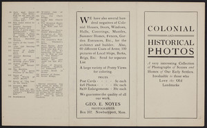 Colonial and historical photos, Geo. E. Noyes, photographer, Box 102, Newburyport, Mass., undated