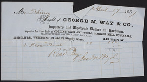 Billhead for George M. Way & Co., hardware, 342 Main Street, location unknown, dated April 17, 1851