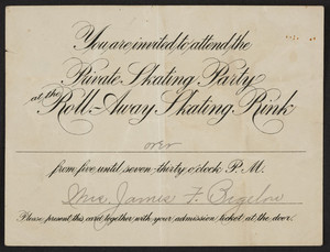 Invitation to the private skating party, Roll-Away Skating Rink, location unknown, 1909-1910